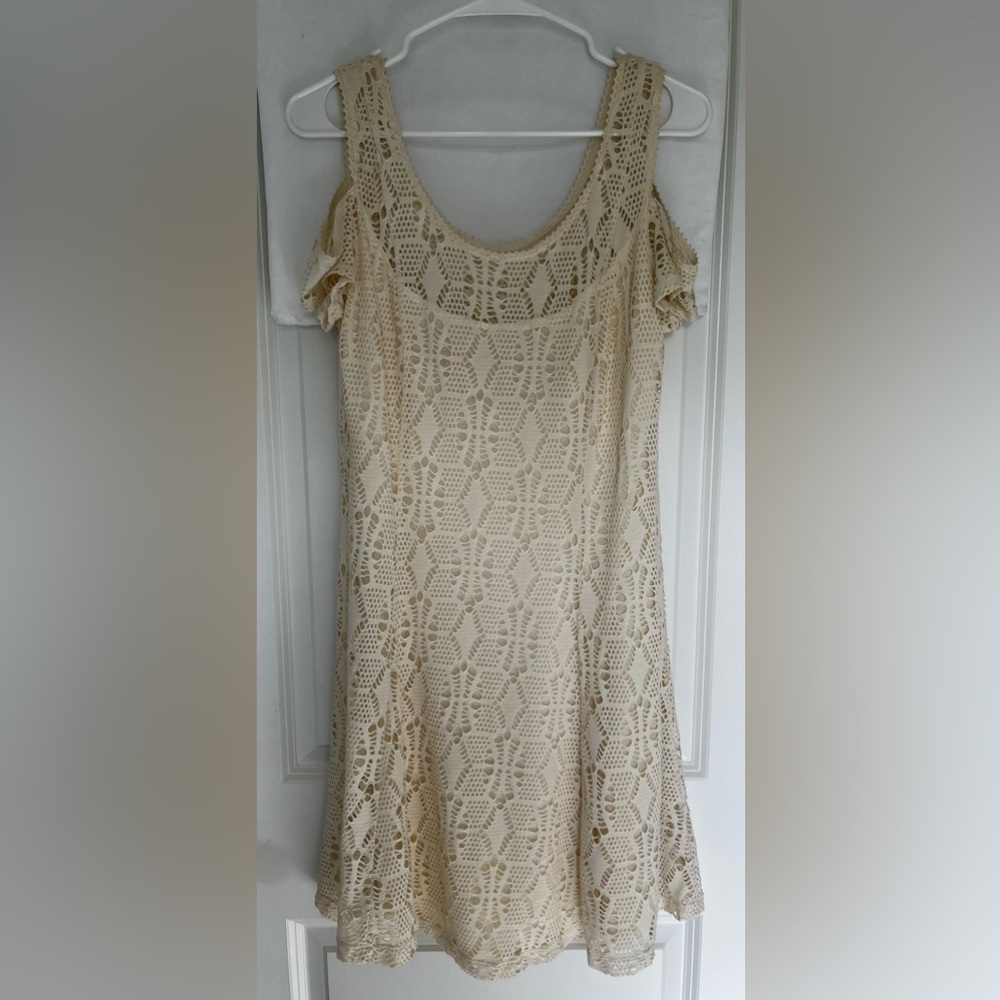 Free People Cold Shoulder Jersey Cut-outs Dress 👗 Ivory  Size Medium